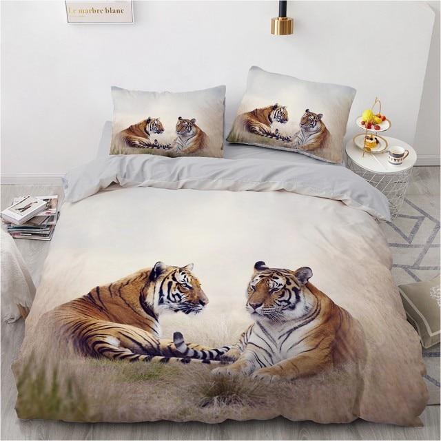 3D Bedding Sets Black Duvet Quilt Cover Set Comforter Bed Linen Pillowcase King Queen 180x210cm Size Animal Tiger Design Printed