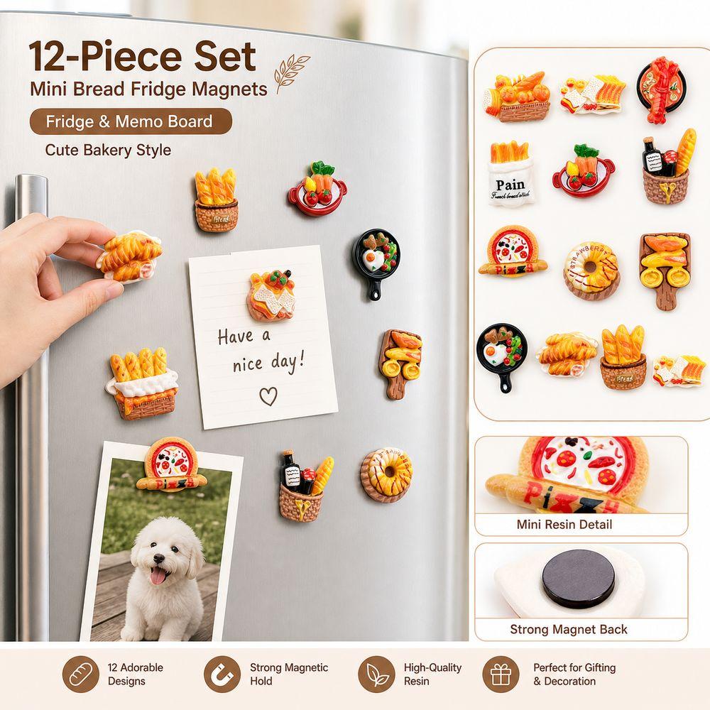 12PCS Resin Bakery Food Magnets Magnetic Backing Refrigerator Magnets  Kitchen Decoration