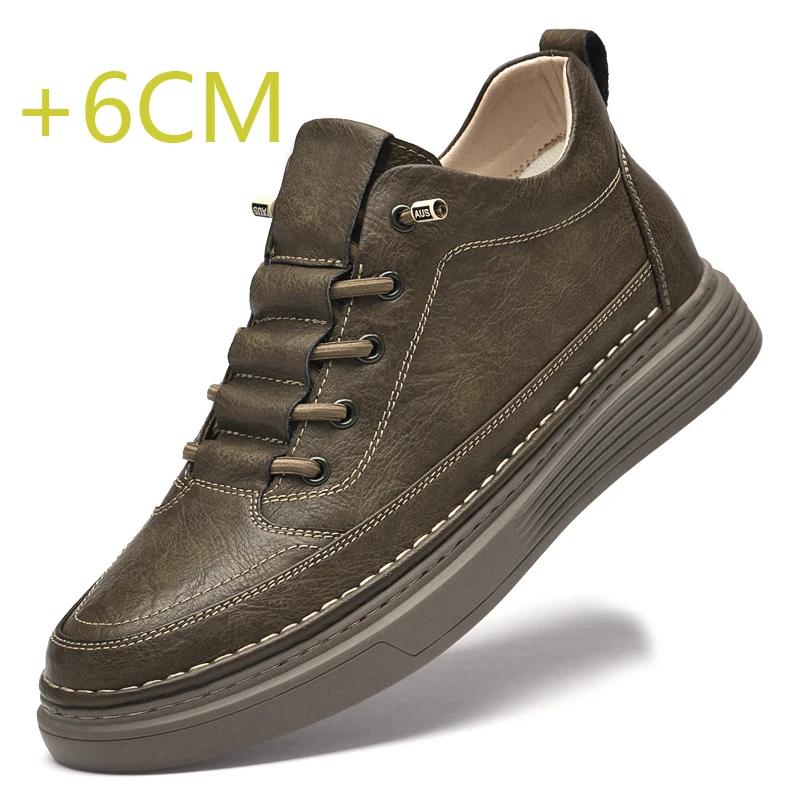 Genuine Leather Heightening Shoes Elevator Shoes Height Increase Shoes Men Height Increase Insole 6CM Men Sneakers Sport Shoes
