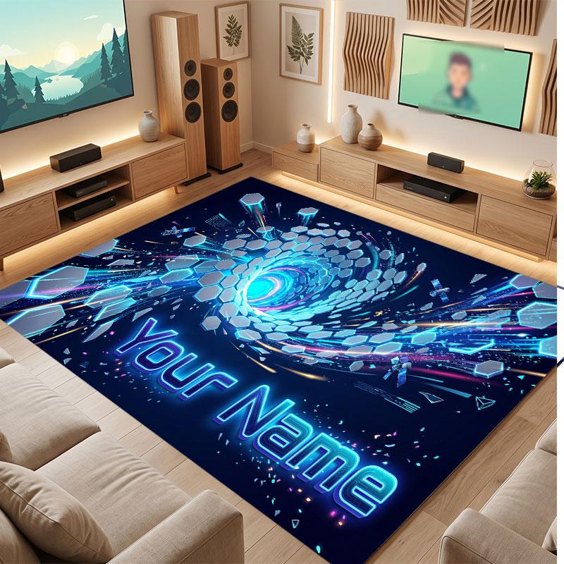 Abstract Geometrisch Thema Kristal Fluweel Vloerkleed Gepersonaliseerde Custom Naam Tekst Warm Tapijt Huisdecoratie