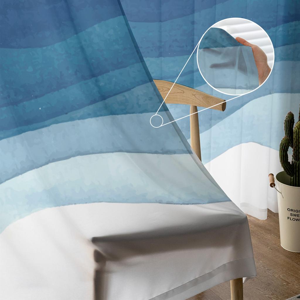 Blue Wave Watercolor Window Treatment Tulle Modern Sheer Curtains for Kitchen Living Room the Bedroom Curtains Decoration