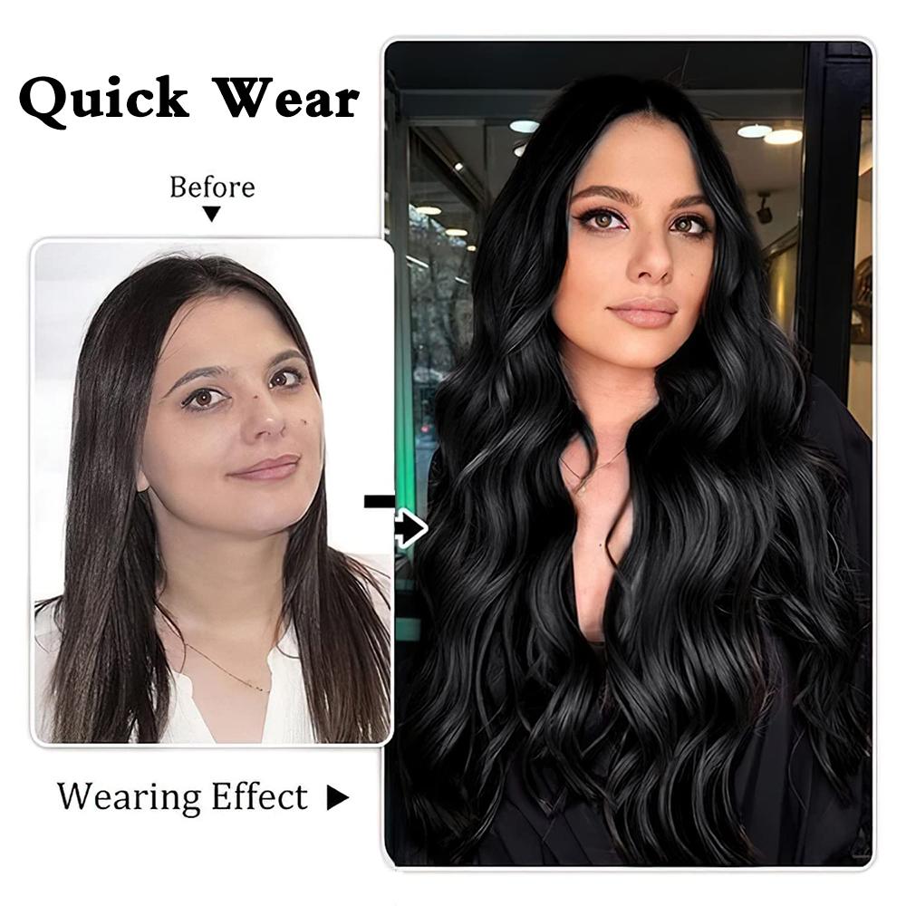 LISI HAIR Syntetiska Clip-in Naturliga Hårförlängningar Långa Vågiga Tjocka Hårstycken För Kvinnor Daglig Användning