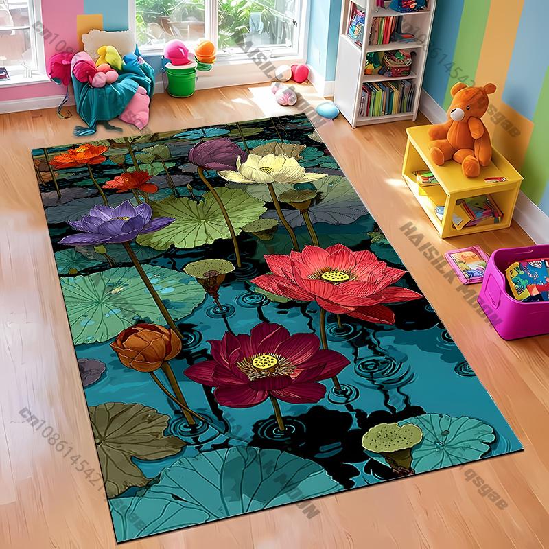 Next Day Shipping Lotus Leaf Pattern Carpet Rug for Living Rooms Bedrooms, Office Areas, Durable Machines Washable Mats Gifts