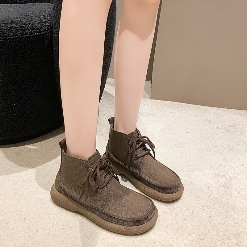 2024 High Quality Ladies Shoes Front Lace-up Women's Boots Fashion Round Toe Modern Boots Women New Plus Size Solid Ankle Boots