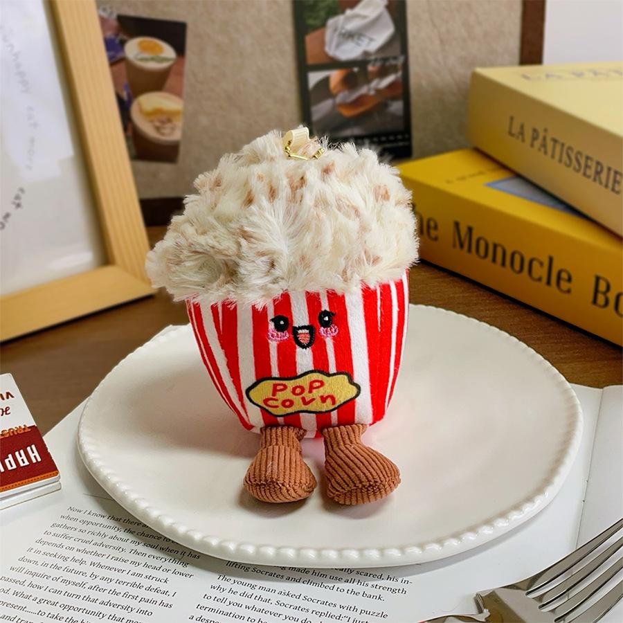 Adorable Plush Food Keychain Set: Cake, Hamburger, French Fries, Croissant, Baguette Dolls