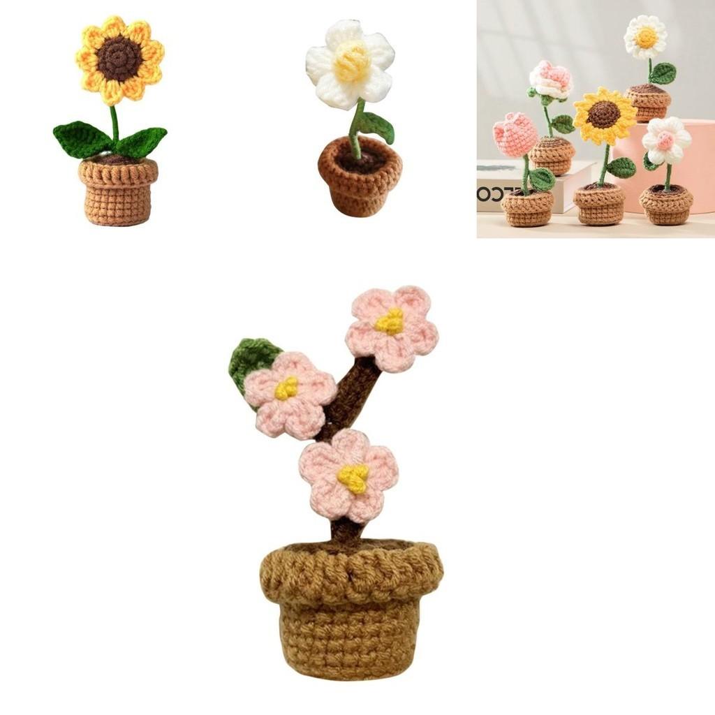 Handmade Potted Plant Artificial Knitting Flower Decoration Diy