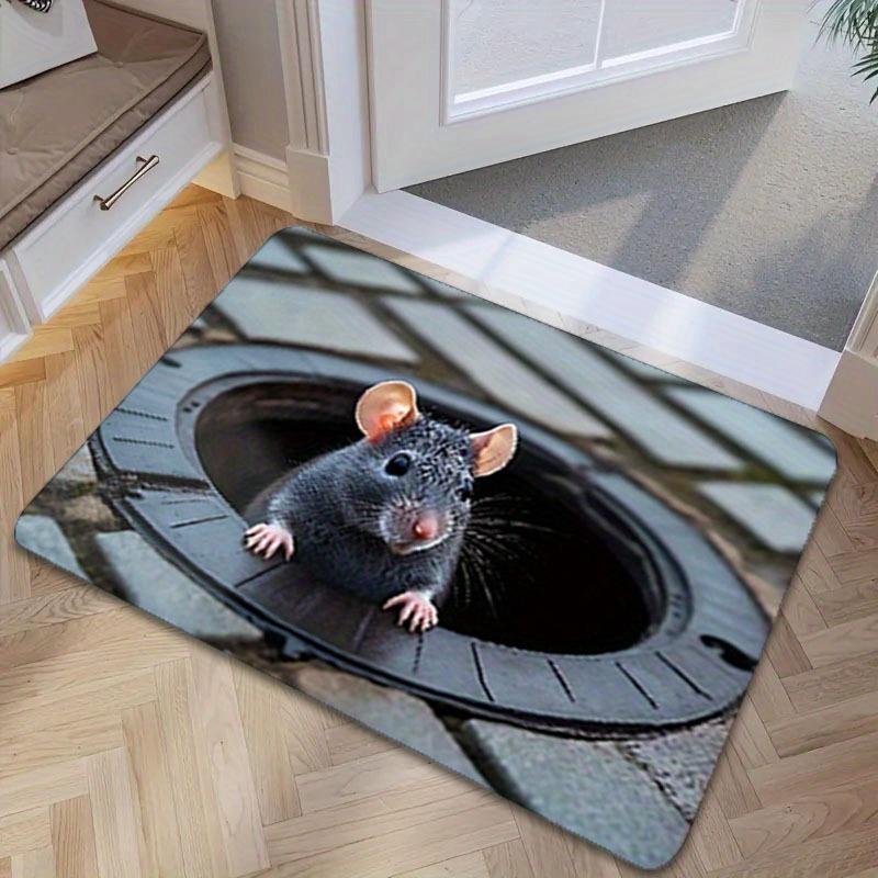 3D Mouse In Manhole Mat - Creative Animal Art Rug for Entryway, Kitchen & Bedroom, Machine Washable Decor Floor Carpet