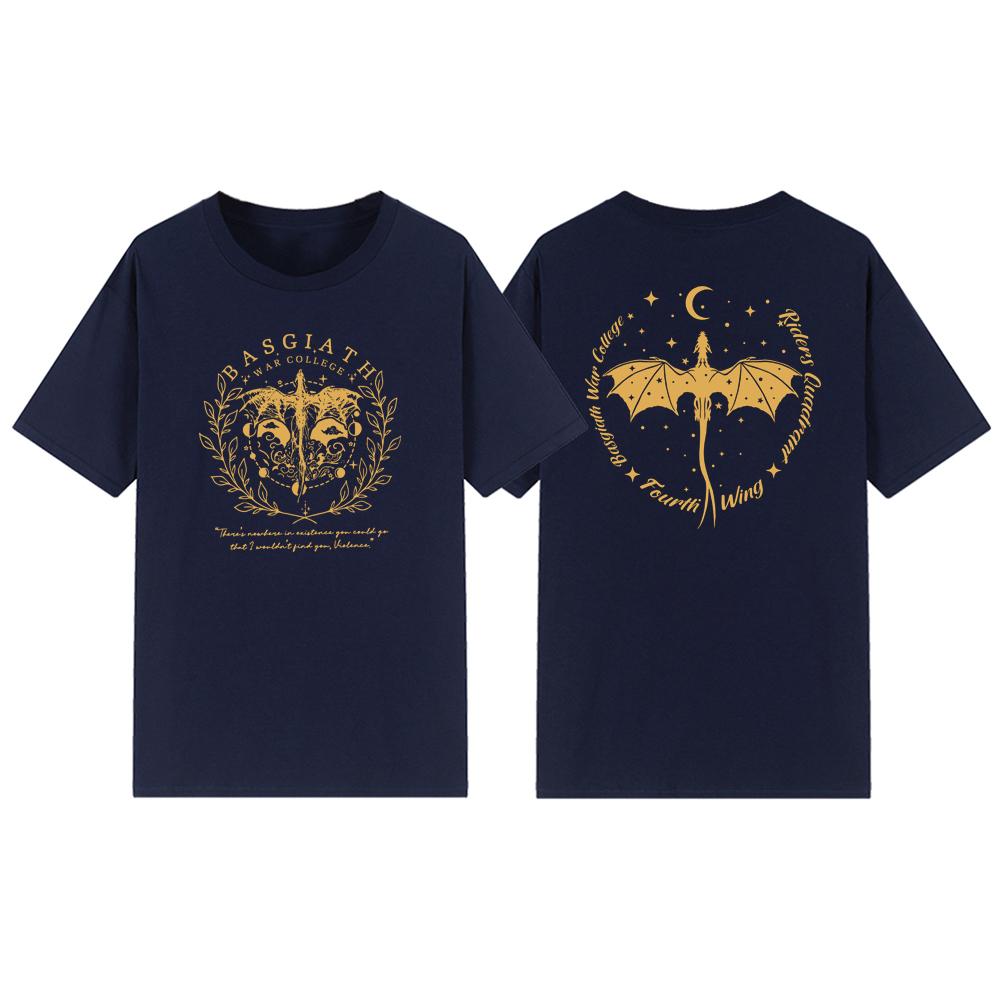 Fourth Wing Double-Sided T-Shirt Basgiath War College T Shirt Women Clothing Vintage Short Sleeve Graphic T Shirts Bookish Tee