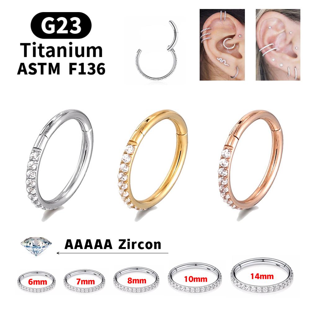 Orecchini Rotondi da Donna 18G/16G Anello Naso in Titanio G23 F136 Clicker a Cerniera Anello Naso a Diaframma Aperto Gioielli Piercing Moda Donna