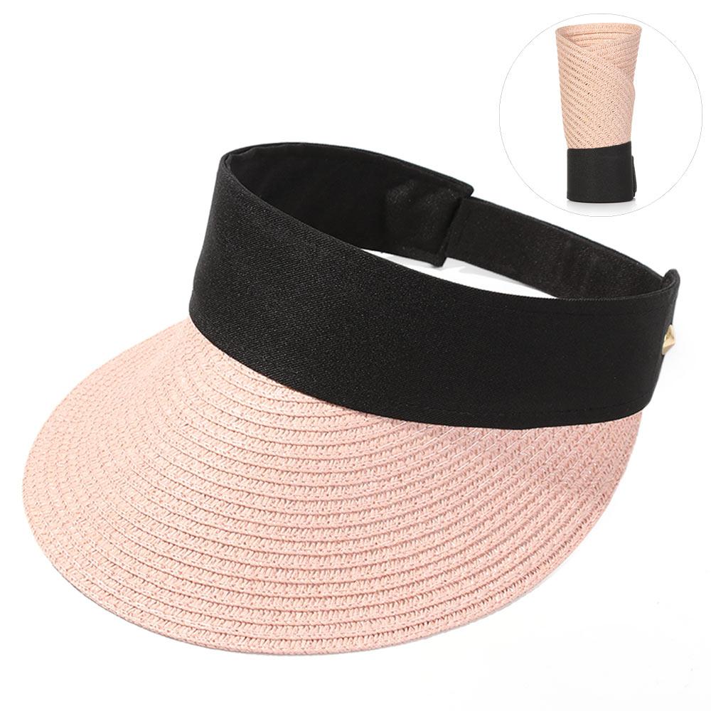 Women Wide Brim Portable Beach Hat Visors Straw Cap Sun Hat