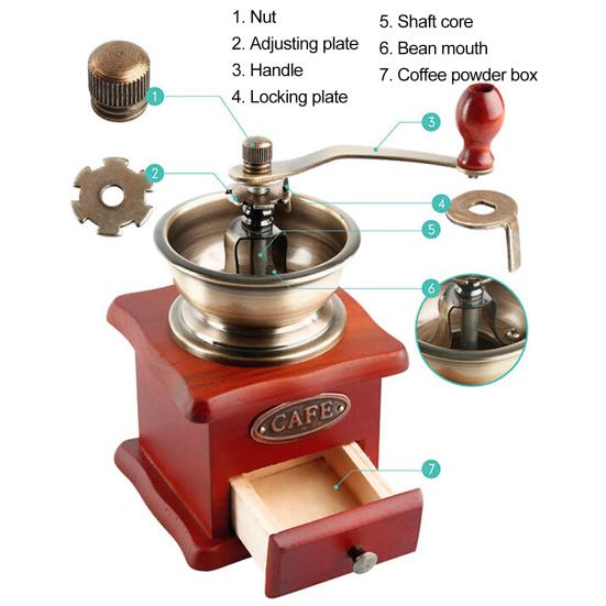Convenabil și durabil, care economisește forța de muncă, robust, clasic, manual, mașină de măcinat fasole din lemn, pentru moara de cafea manuală de bucătărie