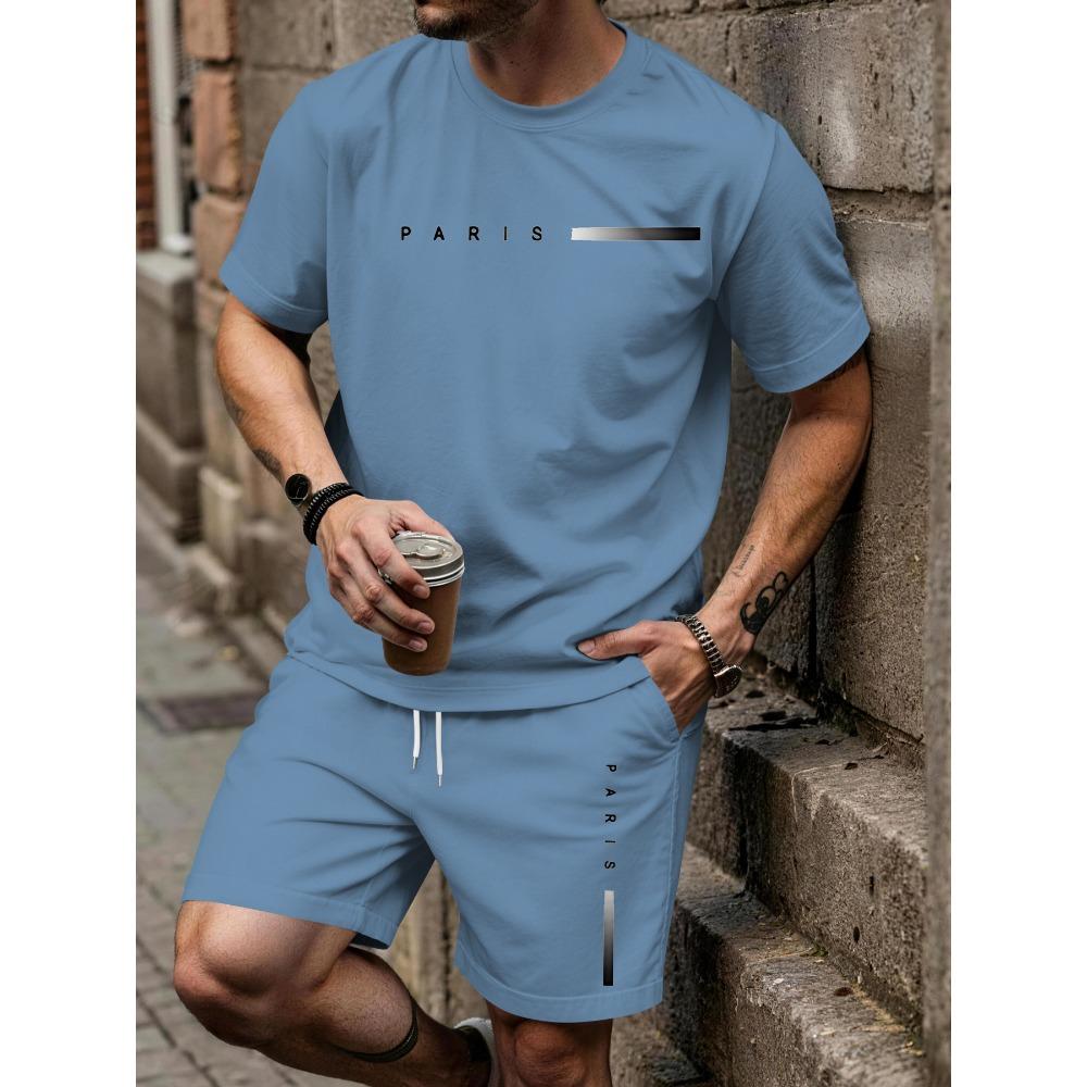Men'S Spring And Summer Casual Short Sleeve And Pants Set