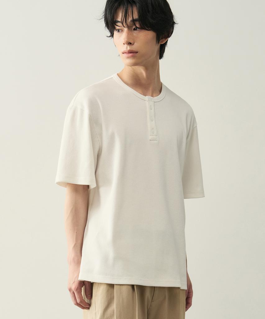 ROTEMBER Waffle Henley Neck Half T-Shirt [ 4 Colors ]