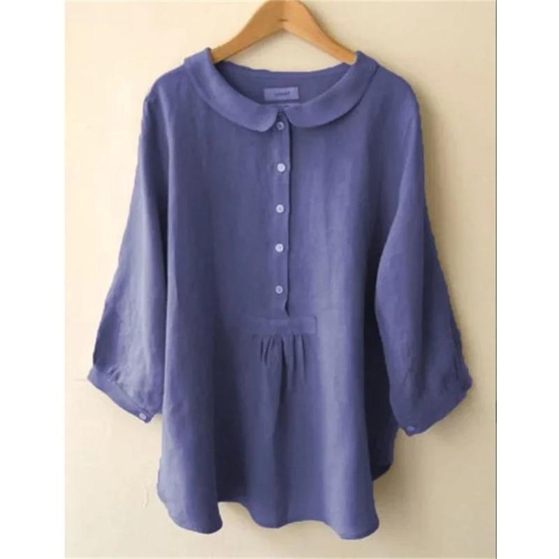 Korean Doll Neck Single Breasted Half Open Shirt Women Sweet Style Solid Color Sleeve Blouse