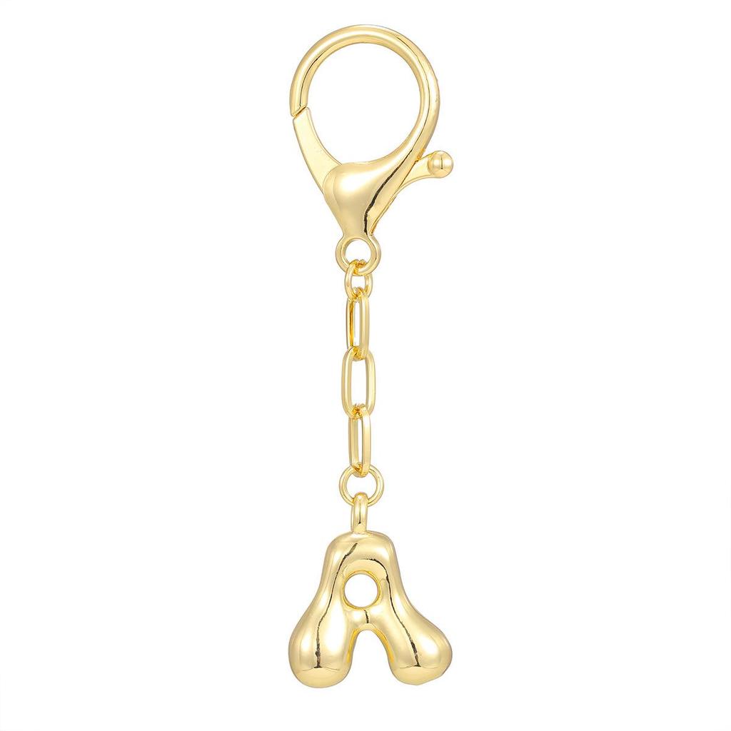 18K Gold Color-Preserving Bubble Letter Keychain Pendant - 26 English Letters Available