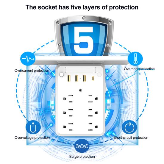 Multiprise Murale avec Étagère Hub de Charge Universel Économiseur d'Espace Protection Surtension Bloc Multiprise avec Ports USB Prise Murale