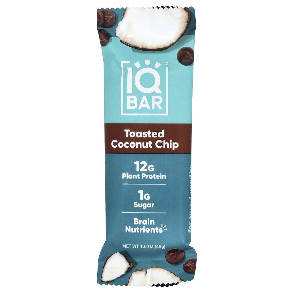 IQBAR, Plant Protein Bar, Toasted Coconut Chips, 12 Bars, 45g (1.6oz) Each