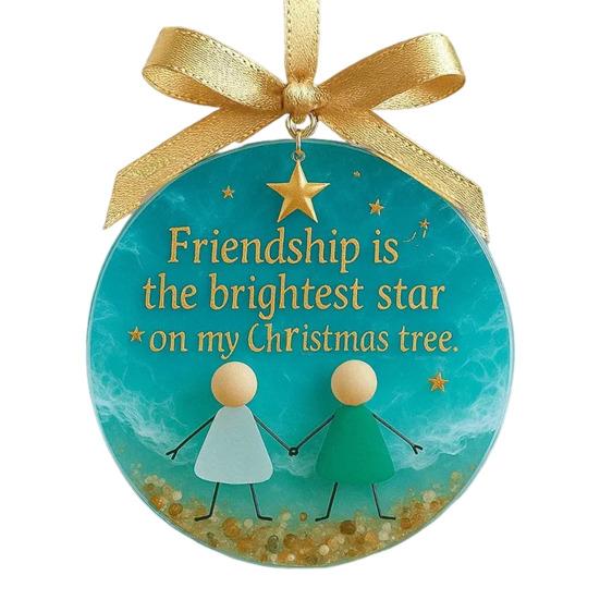Seeglas Freundschaftsornament Handgemachte Seeglaskunst Freundschaftserinnerung Rundes Acryl Weihnachtsbaumornament für Weihnachtsfeierdeko