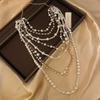 Modische Übertriebene Mehrschichtige Perlenkette und Ohrringe Set Damenmode Lange Schwere Industrie Pulloverkette Elegante Stilvolle Accessoires
