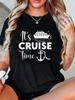 Plus Size, It's CRUISE Time Graphic Print Plus Size Women's T-shirt, Short Sleeve Crew Neck Casual Top for Summer & Spring, Women's Clothing