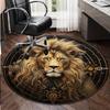 Lion Pattern Round Area Rug, Non Slip Office Chair Mat for Home Decor, Decorative Floor Carpet for Living Room and Bedroom