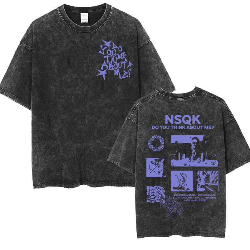 Rapper NSQK AOOU THNK ABOUT ME 2025 Vintage Washed T Shirts Mens Hip Hop Fashion ONeck Short Sleeve Tshirt Unisex Streetwear
