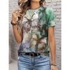 T-shirt pour femme à charmant imprimé papillon - Haut à manches courtes et col rond léger et respirant - Vêtement décontracté tendance pour l'été
