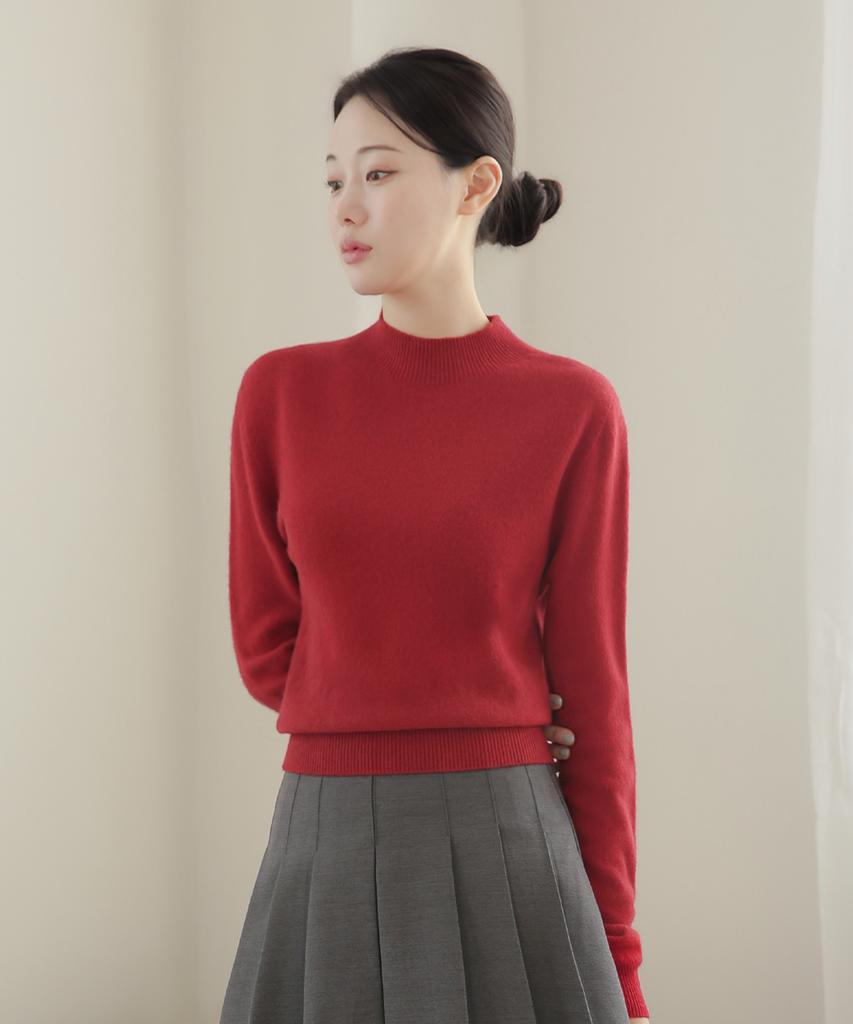 Keulleiseu Classic Mood 100% Wool Mock Neck Knit_Olive