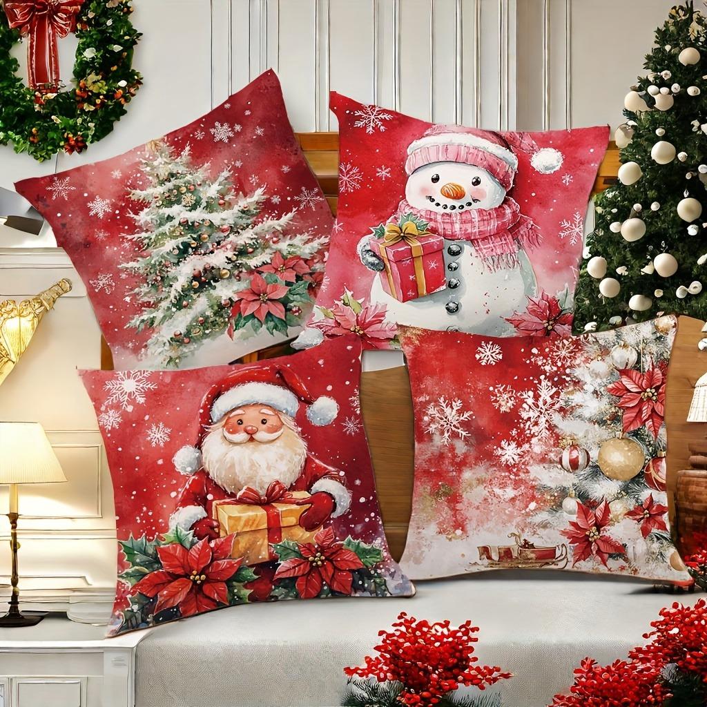 Christmas Decoration Pillowcase Red Santa Claus Snowman Pillow Cover Sofa Cushion Cover Home Decoration New Year Gift Short Plus
