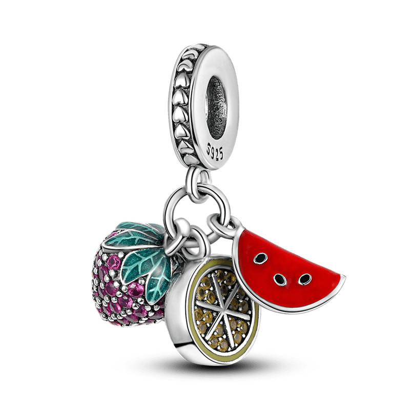 Brand New Food Fruit Dessert Charm Bead Components Compatible With Pendant Bead Component Authentic Original Bracelets Copper Metal Cake Strawberry