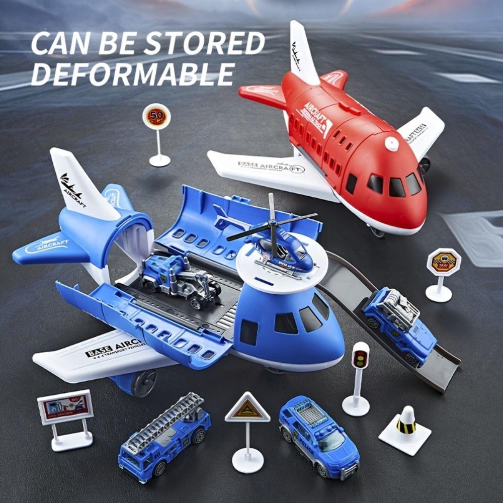 Aircraft Model Inertial Airplane Model with 6 Road Signs Deformation Airplane Toy Christmas Gift