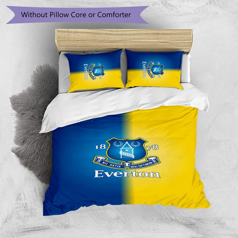 Everton Football Printed 3 Pieces Bedding Set, Comfortable Skin Friendly Bedroom Duvet Cover Set