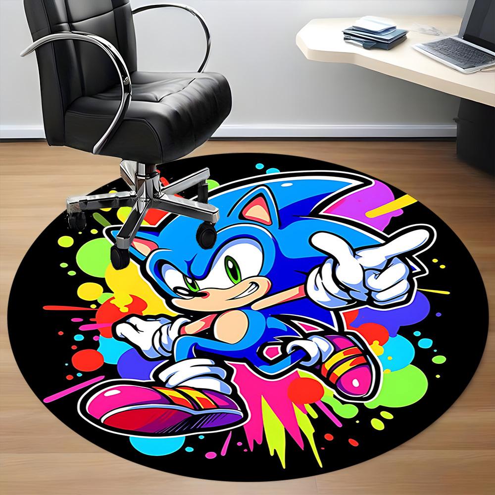 1pc Sonic Colors Office Round Area Rug, Indoor Mat Suitable For Office, Under Office Chairs Bedroom Living Room Home Decor, Room Deco