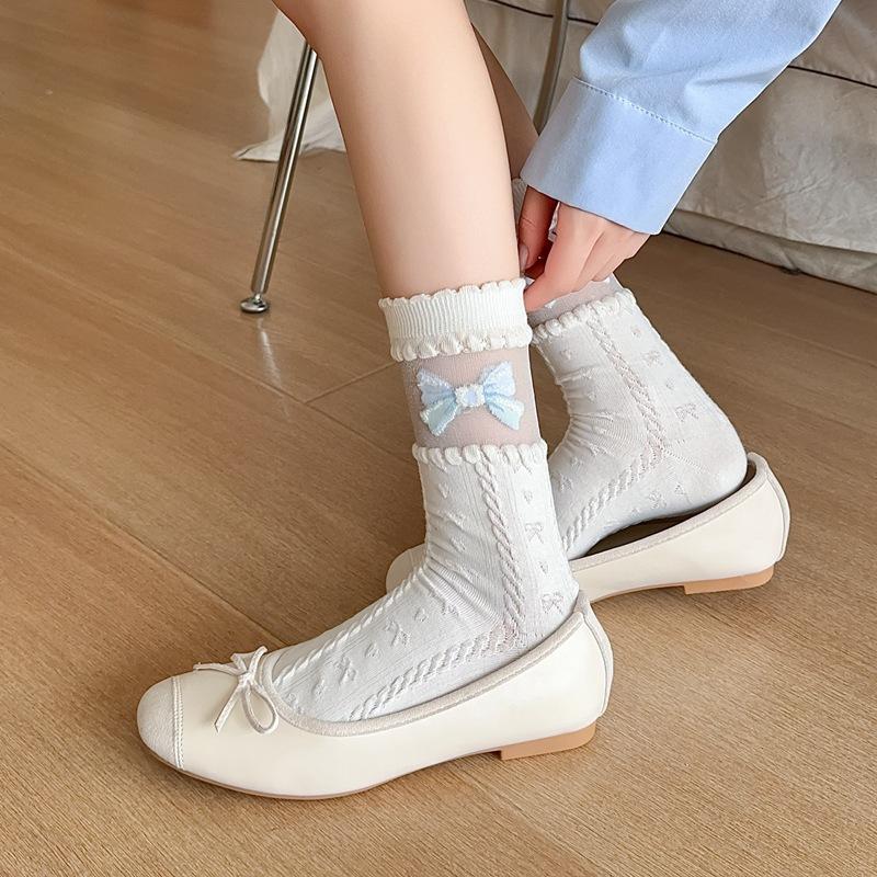Lace Socks Women Summer Ultra-thin Transparent Crystal Silk Socks Floral Embroidery Japanese Kawaii Cartoon Cute Glass Silk Sock