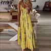Women's Fashion Summer Spring Colour Block Print Sleeveless V-Neck High Waist Casual Dresses