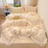 2026 Princess Style Cotton Lace Student Bedding Set - 4 Pieces