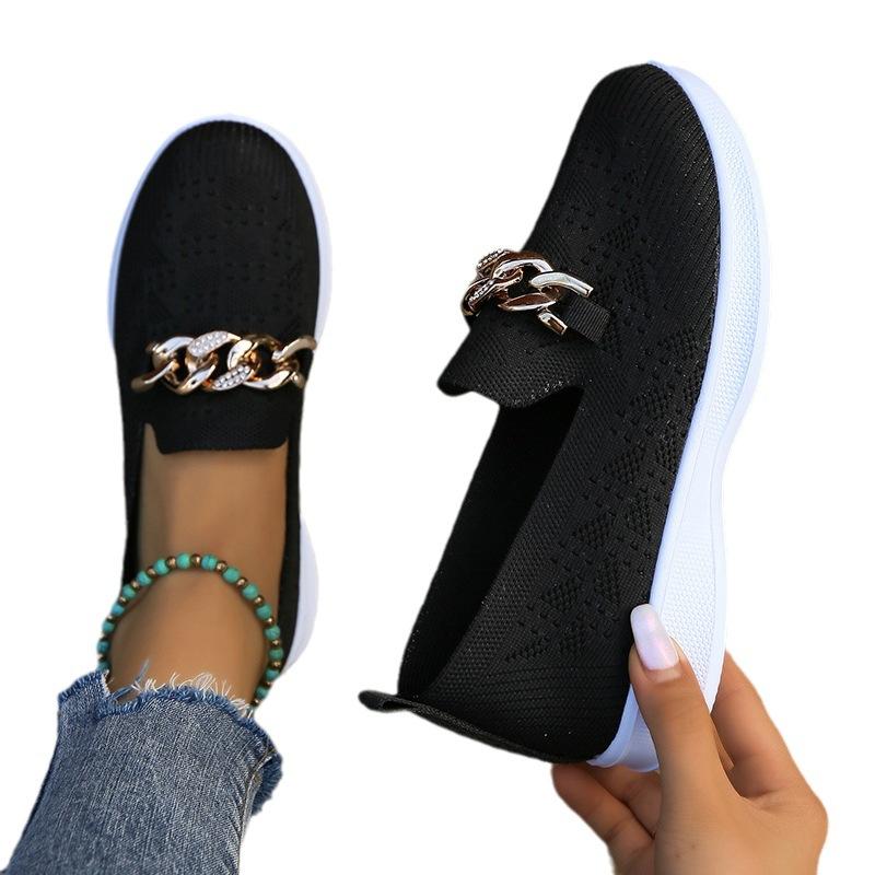 Metalen Ketting Decor Flats Schoenen Vrouwen Plus Size 43 Mesh Ademend Ondiepe Loafers Vrouw 2024 Herfst Antislip Casual Schoenen Dames