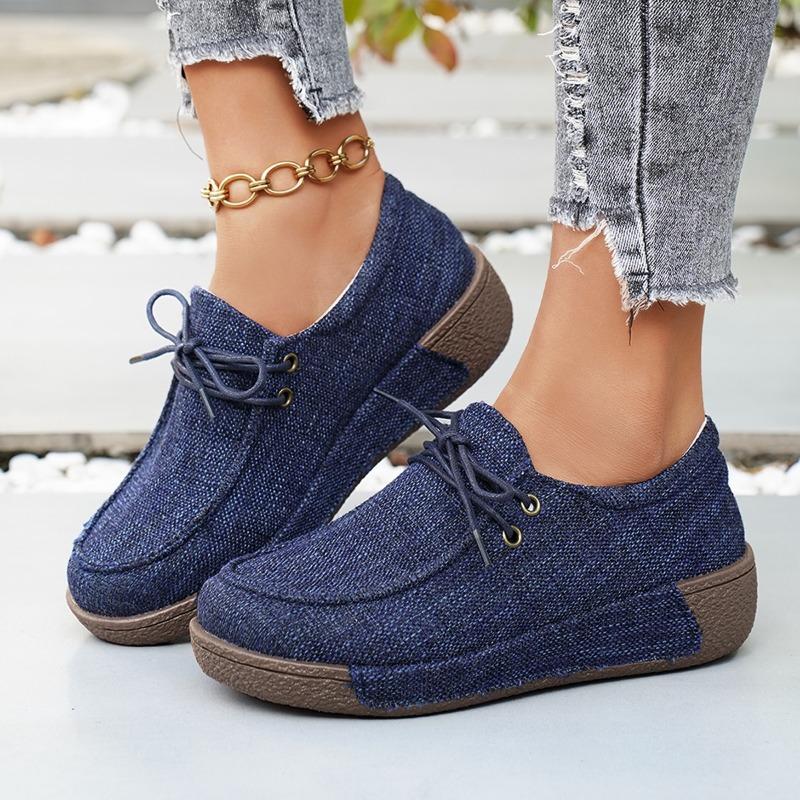 Single Shoes Women's Autumn Denim Comfortable and Casual New Large Size Sports Platform Canvas Shoes Lace Up