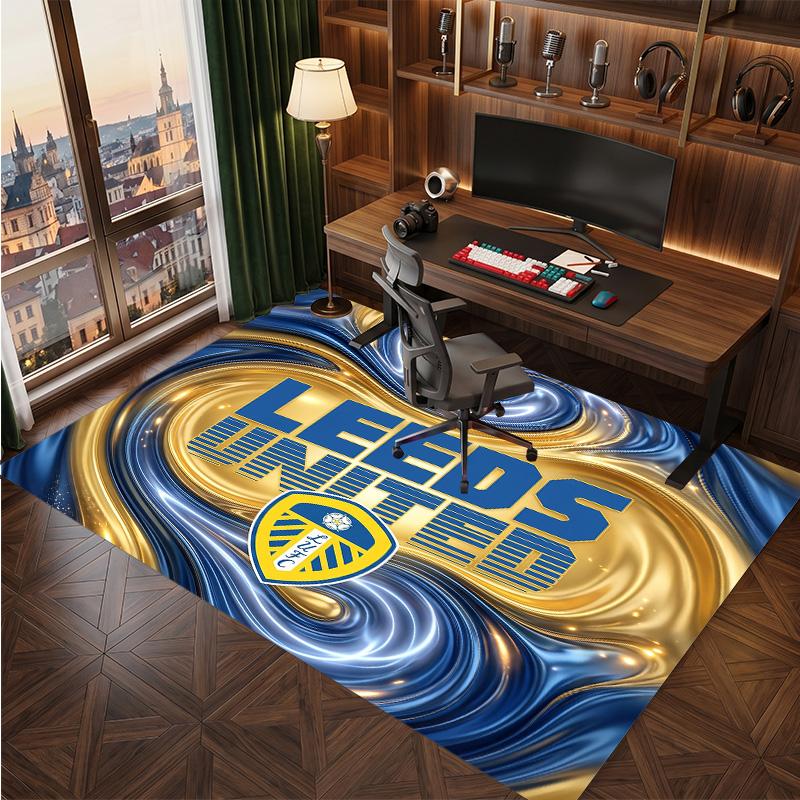 Dywan Welurowy Kryształowy z Nadrukiem Piłkarskim Leeds United, Komfortowy Chłonny Wodę Antypoślizgowy Dywanik Podłogowy Wewnętrzny