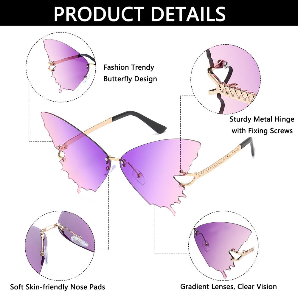 Decorations Eyewear Metal Rimless Sunglasses UV protection Retro Sun Glasses Butterfly Sunglasses