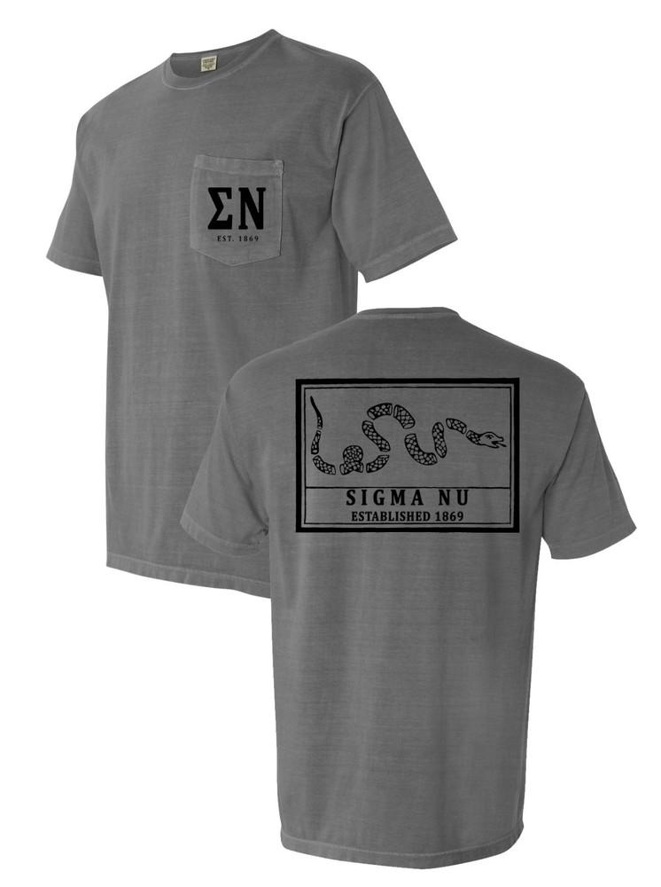 Sigma Nu Join Or Die COMFORT COLORS POCKE Fraternity Frocket Tee NEW Unisex T-Shirt