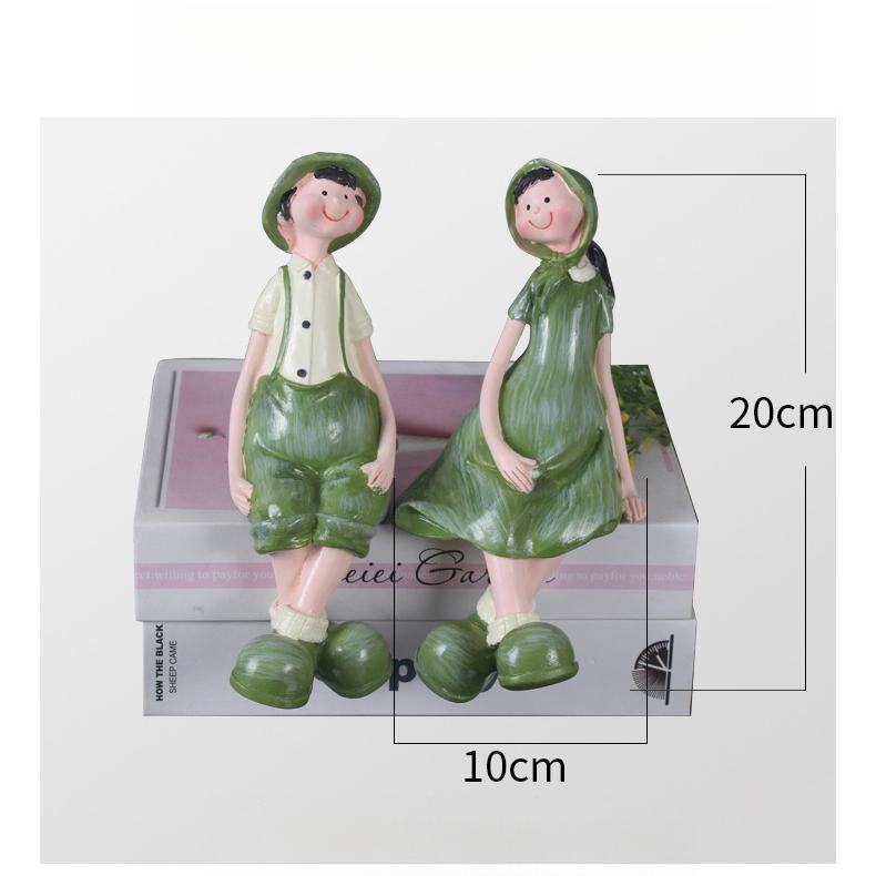 Resin Couple Figurine, Cute Farmhouse Boy And Girl Sitting Statue For Living Room, Bedroom, Shelf, Tabletop And Home Decor
