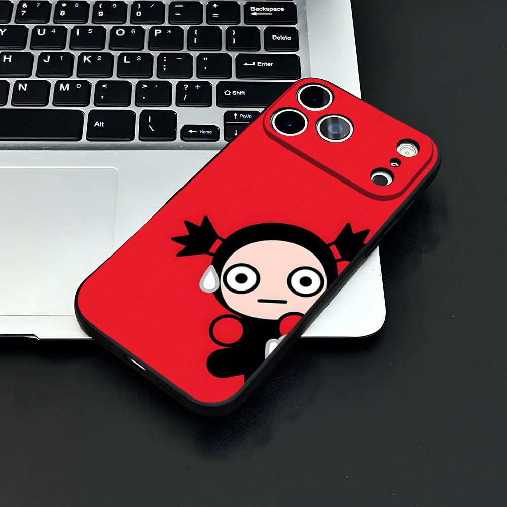 Modische Süße Cartoon Pucca Handyhülle Für IPhone 17 Air 16 E Pro Max 15 14 13 Mini 12 Pro 11 Max Plus Schwarzes Weiches Gehäuse