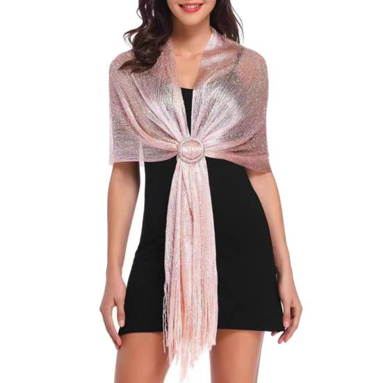 Women Shawl Sparkling Metallic Lightweight Scarf Wrap with Tassel Free Buckle Shimmering Finish Evening Wedding Formal Dress Stole