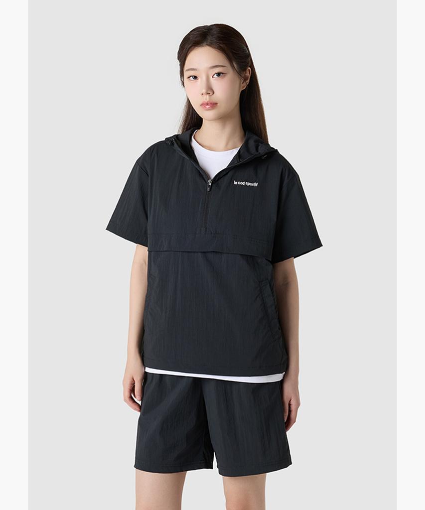 Lecoq Uni Stretch Taslan Loose Fit Short Sleeve Anorak Jacket - Black Qr223Ljk42 (A Type)