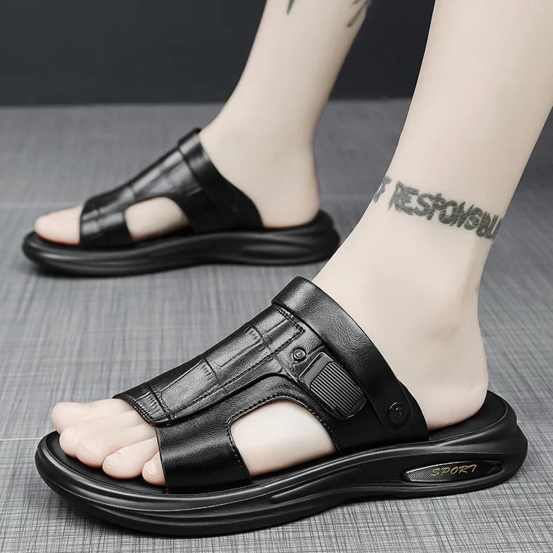 2026 Summer Fashion Men Sandals Man Beach Leather Sandals Luxury Sandals Men Outdoor Beach Casual Shoes Cheap Male Sandals
