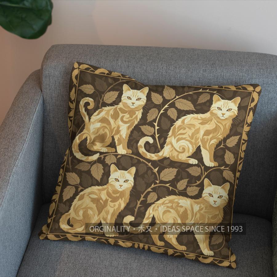 2D Cute Cats On Branches Leafy Pattern Pillow Cover Pattern Cushion Cover Suitable For Sofa Bedroom Car Pillow Cover