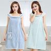 Women Bath Wrap Coral Velvet Bath Dress Quick Dry Towel with Bowknot