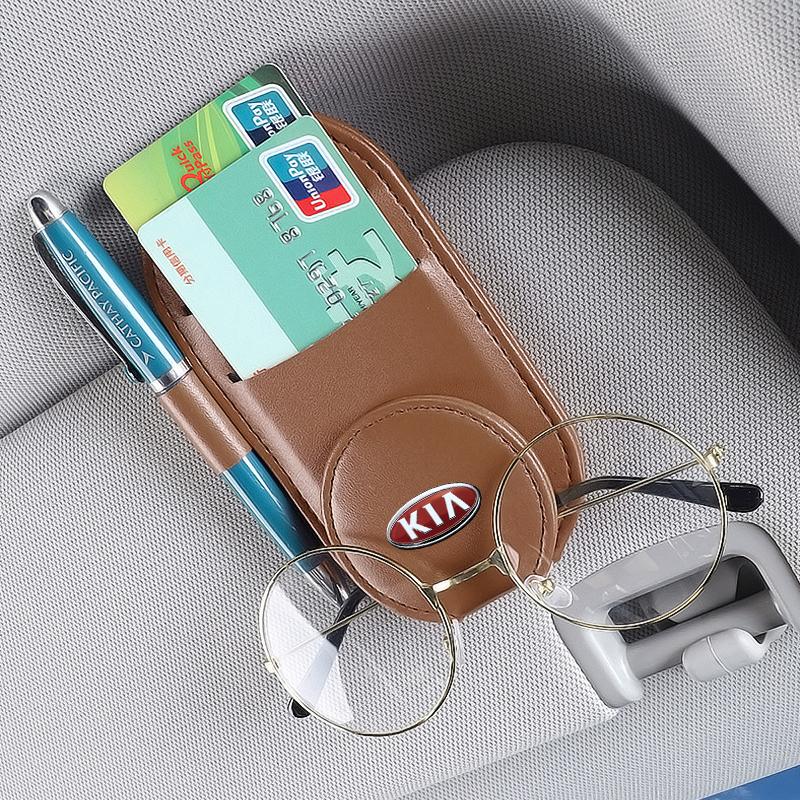 Leren Autozonnebril Clip Zonneklep Multifunctionele Zonnebril Clip Auto Accessoires Voor KIA Rio Ceed Sportage Sorento k2 k3 k4 k5 k6 K7 K8 Soul Opeima