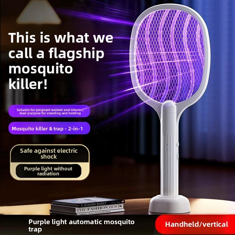 Raqueta eléctrica antimosquitos recargable 2 en 1 lámpara matamosquitos plegable automática